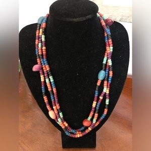 Colorful 3-Strand Wood Beaded Necklace